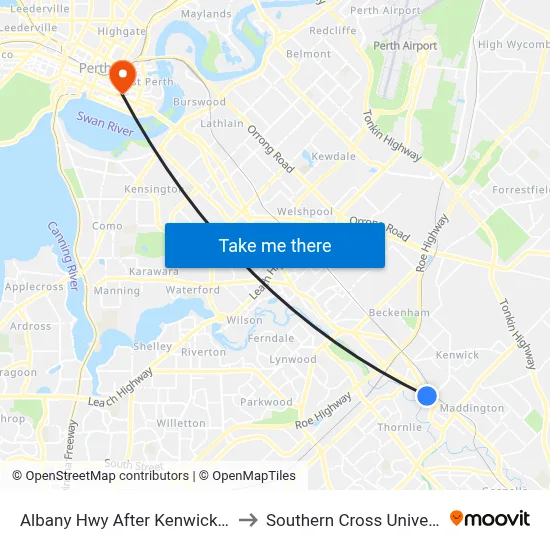 Albany Hwy After Kenwick Link to Southern Cross University map