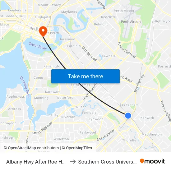Albany Hwy After Roe Hwy to Southern Cross University map