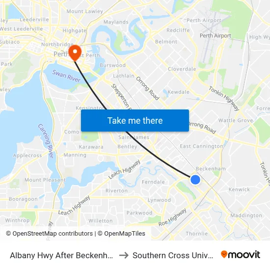 Albany Hwy After Beckenham St to Southern Cross University map