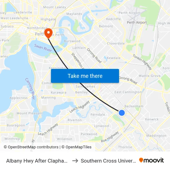 Albany Hwy After Clapham St to Southern Cross University map