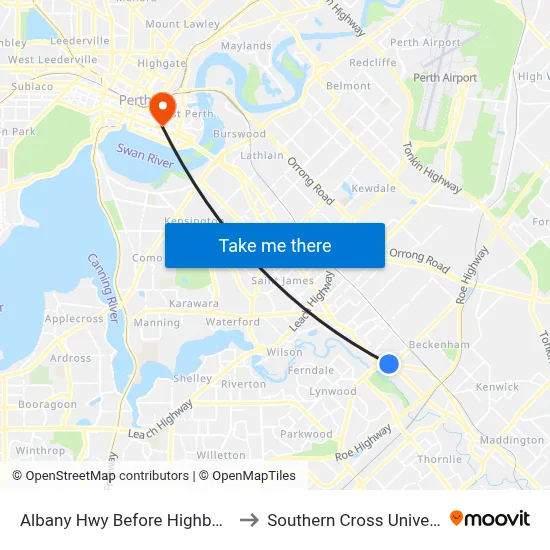 Albany Hwy Before Highbury Cr to Southern Cross University map