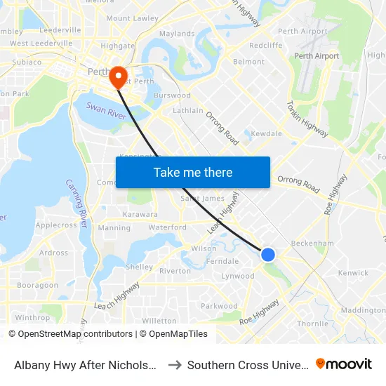 Albany Hwy After Nicholson Rd to Southern Cross University map