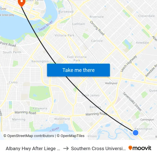 Albany Hwy After Liege St to Southern Cross University map