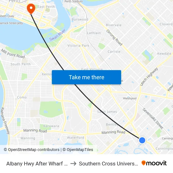 Albany Hwy After Wharf St to Southern Cross University map