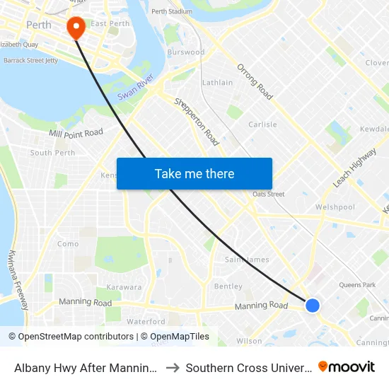 Albany Hwy After Manning Rd to Southern Cross University map