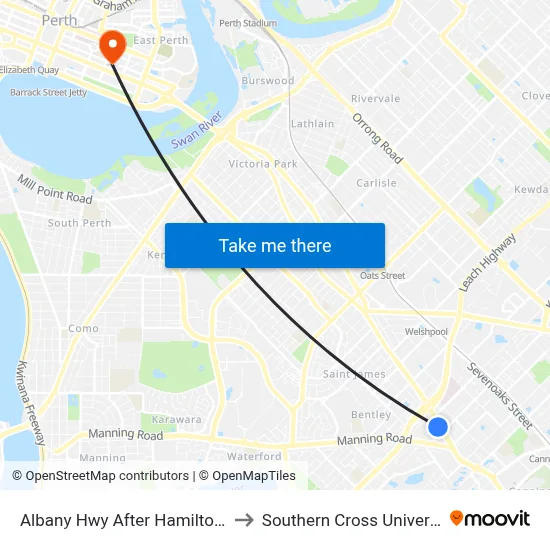 Albany Hwy After Hamilton St to Southern Cross University map