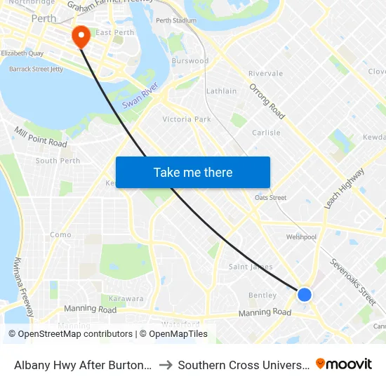 Albany Hwy After Burton St to Southern Cross University map