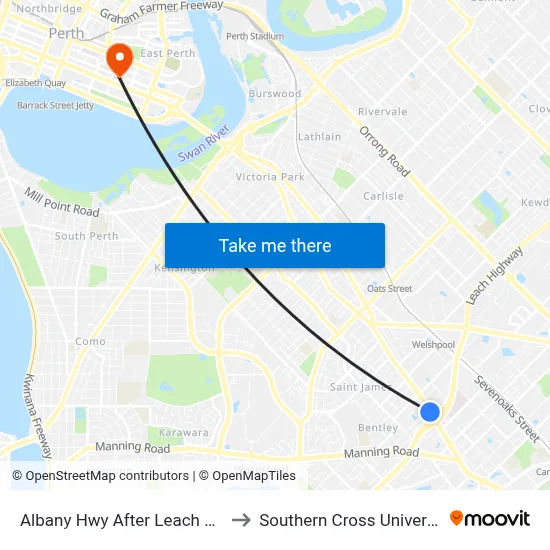 Albany Hwy After Leach Hwy to Southern Cross University map