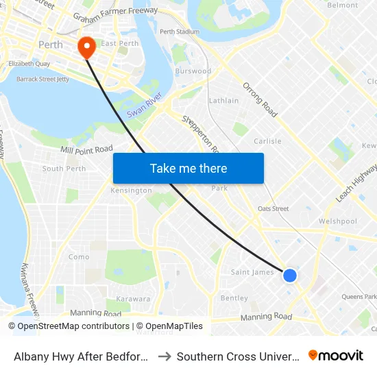 Albany Hwy After Bedford St to Southern Cross University map