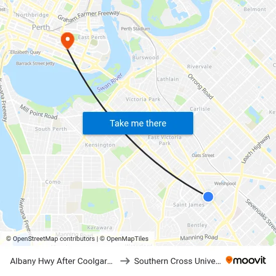 Albany Hwy After Coolgardie St to Southern Cross University map