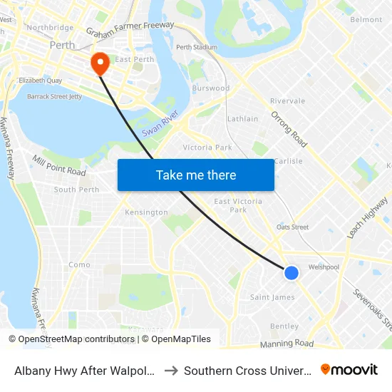 Albany Hwy After Walpole St to Southern Cross University map