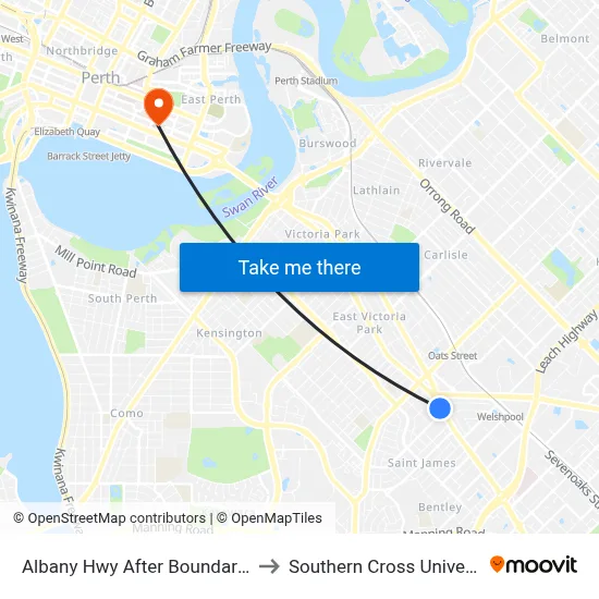 Albany Hwy After Boundary Rd to Southern Cross University map