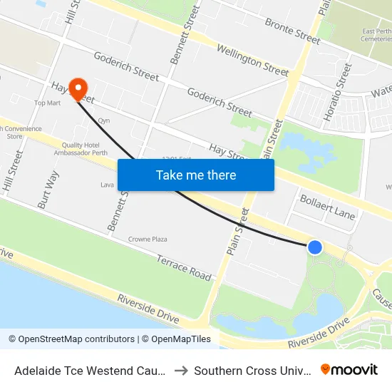 Adelaide Tce Westend Causeway to Southern Cross University map