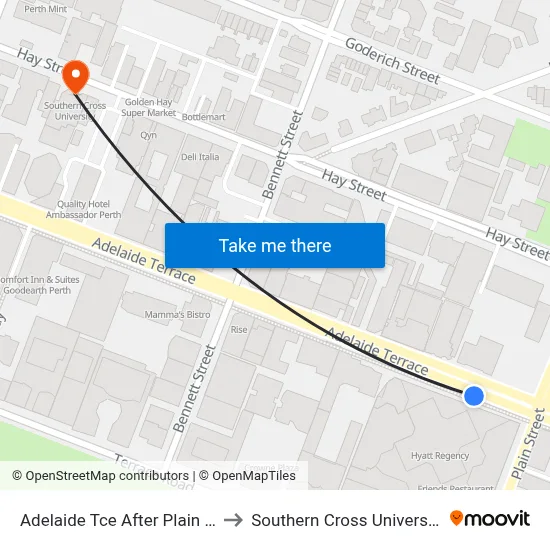 Adelaide Tce After Plain St to Southern Cross University map