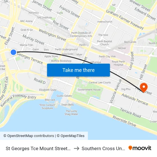 St Georges Tce Mount Street Cat Id 22 to Southern Cross University map