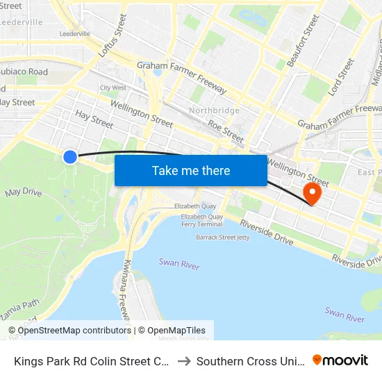 Kings Park Rd Colin Street Cat Id 106 to Southern Cross University map