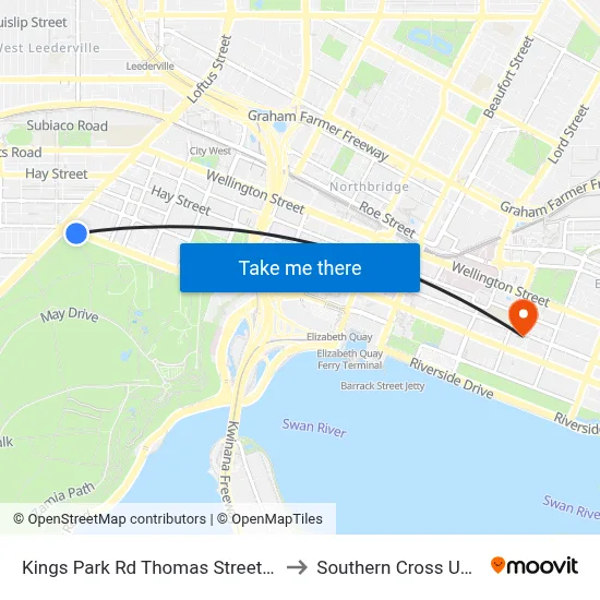 Kings Park Rd Thomas Street Cat Id 108 to Southern Cross University map
