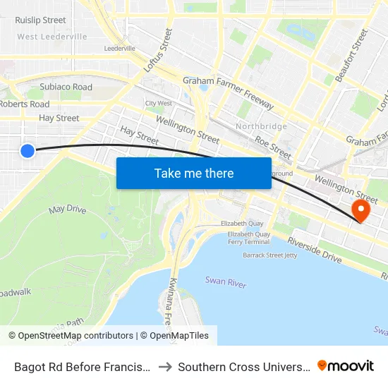 Bagot Rd Before Francis St to Southern Cross University map