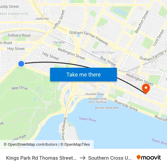 Kings Park Rd Thomas Street Cat Id 140 to Southern Cross University map