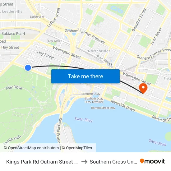 Kings Park Rd Outram Street Cat Id 141 to Southern Cross University map