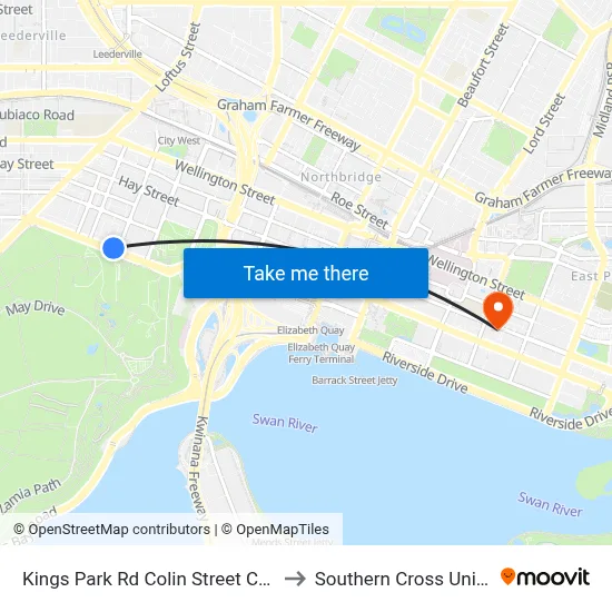 Kings Park Rd Colin Street Cat Id 142 to Southern Cross University map