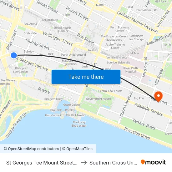 St Georges Tce Mount Street Cat Id 30 to Southern Cross University map