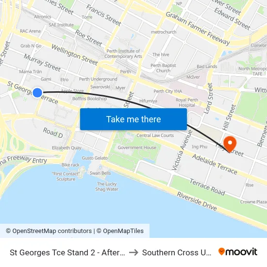 St Georges Tce Stand 2 - After Milligan St to Southern Cross University map