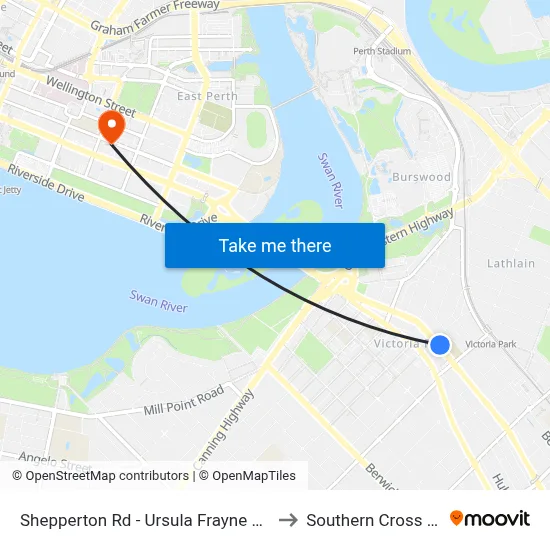 Shepperton Rd - Ursula Frayne Catholic Coll Sen to Southern Cross University map