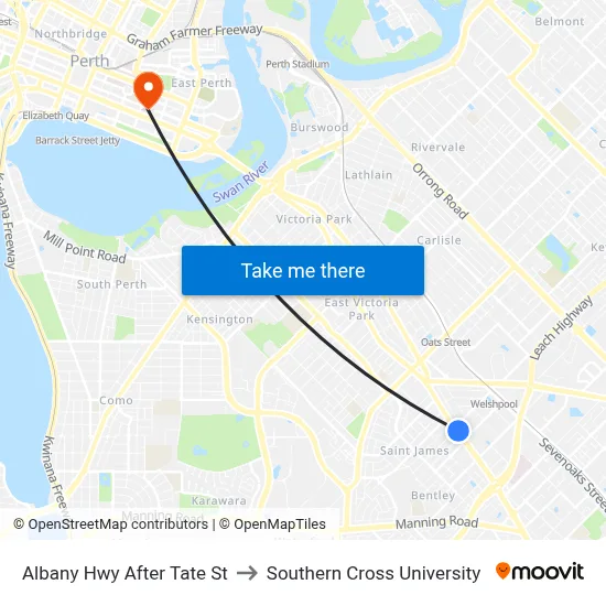 Albany Hwy After Tate St to Southern Cross University map