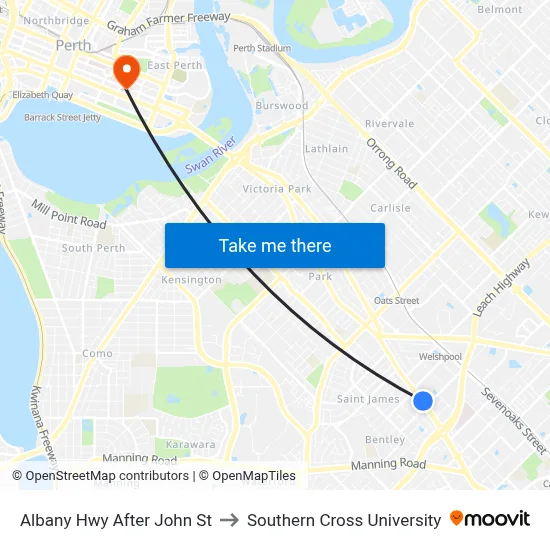 Albany Hwy After John St to Southern Cross University map