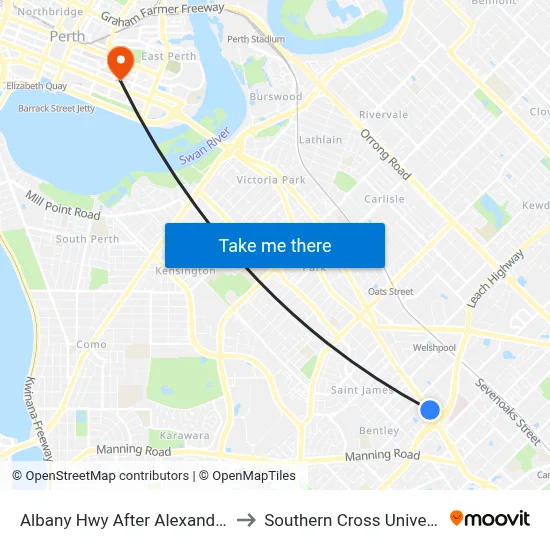 Albany Hwy After Alexandra Pl to Southern Cross University map