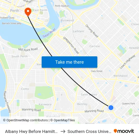 Albany Hwy Before Hamilton St to Southern Cross University map