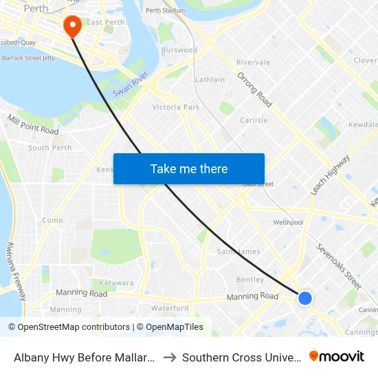 Albany Hwy Before Mallard Wy to Southern Cross University map