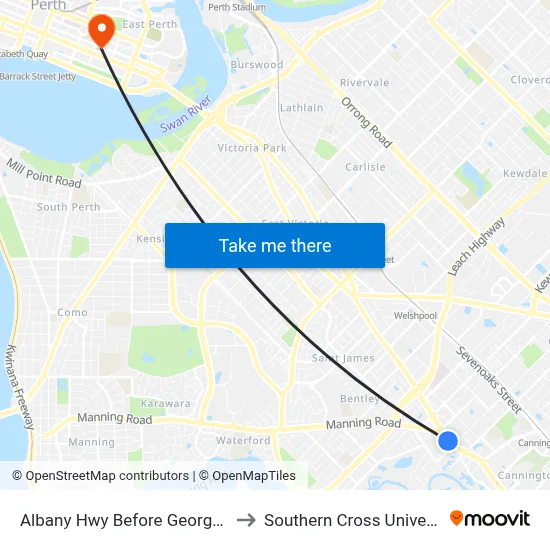 Albany Hwy Before George Wy to Southern Cross University map