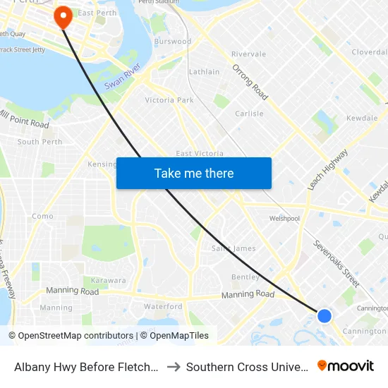 Albany Hwy Before Fletcher St to Southern Cross University map