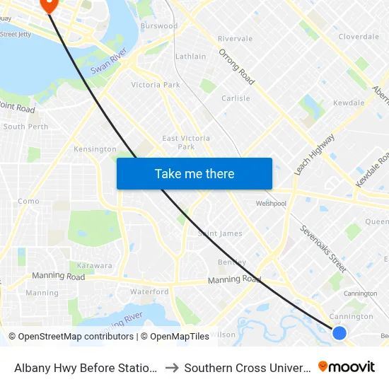 Albany Hwy Before Station St to Southern Cross University map