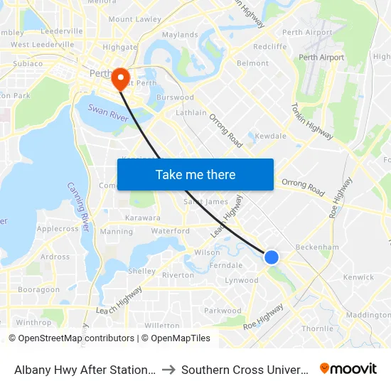 Albany Hwy After Station St to Southern Cross University map