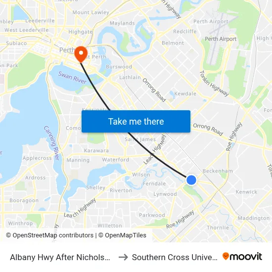 Albany Hwy After Nicholson Rd to Southern Cross University map