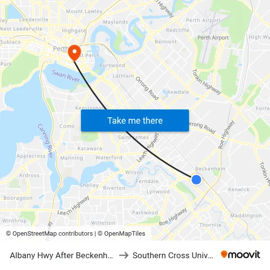 Albany Hwy After Beckenham St to Southern Cross University map