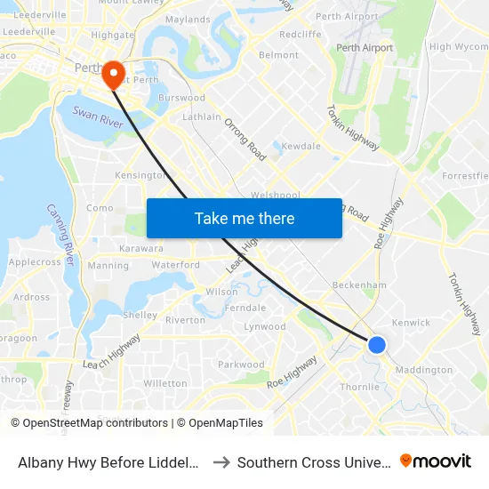 Albany Hwy Before Liddelow St to Southern Cross University map