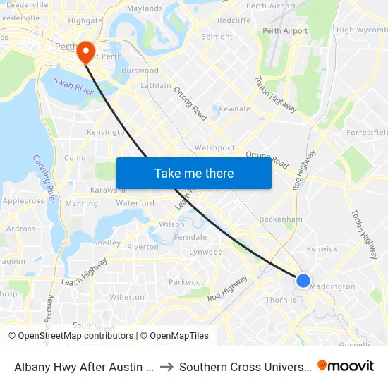 Albany Hwy After Austin Av to Southern Cross University map