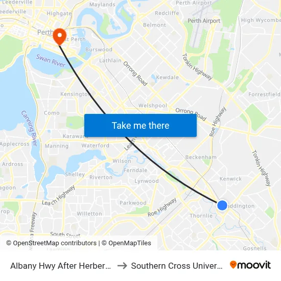 Albany Hwy After Herbert St to Southern Cross University map