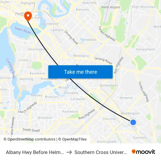 Albany Hwy Before Helm St to Southern Cross University map