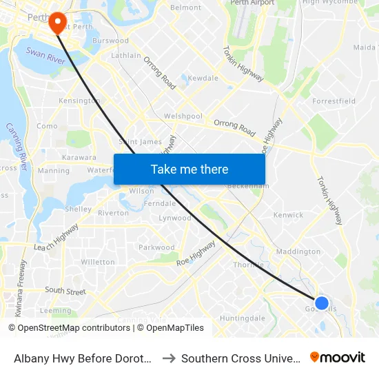 Albany Hwy Before  Dorothy  St to Southern Cross University map