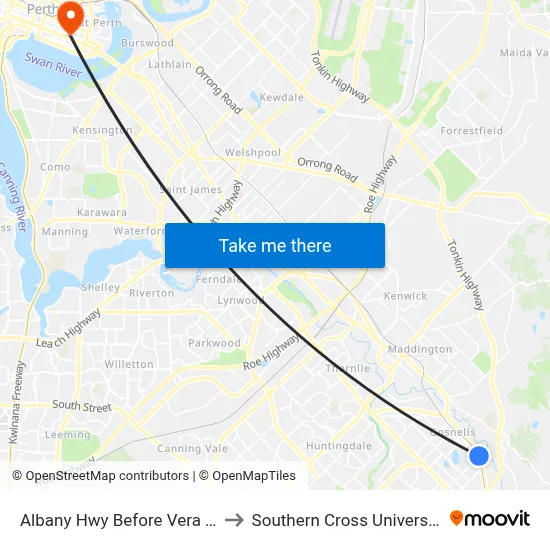 Albany Hwy Before Vera St to Southern Cross University map