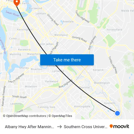 Albany Hwy After Manning Av to Southern Cross University map