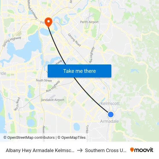 Albany Hwy Armadale Kelmscott Hospital to Southern Cross University map