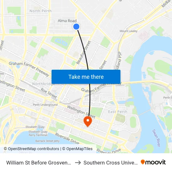 William St Before Grosvenor Rd to Southern Cross University map