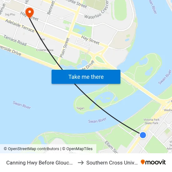 Canning Hwy Before Gloucester St to Southern Cross University map
