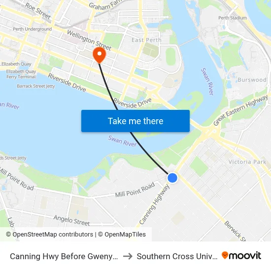 Canning Hwy Before Gwenyfred Rd to Southern Cross University map